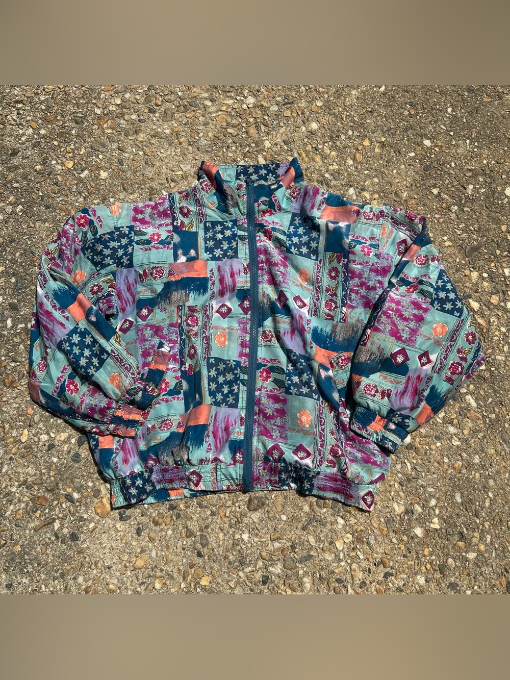 100% silk bogari bright multi color floral bomber jacket